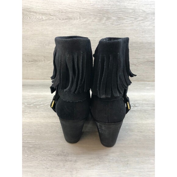 Lauren Ralph Lauren Mara Women 8.5B Black SuedeLeather Fringe Ankle Biker Bootie - Picture 3 of 10